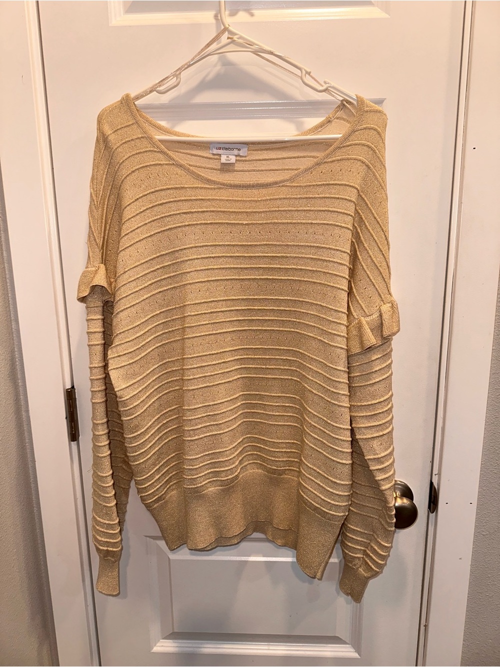 NWT Liz Claiborne Gold Lurex Metallic Knit Sweater XL